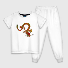 Детская пижама хлопок с принтом Metallized Red Dragon в Тюмени, 100% хлопок |  брюки и футболка прямого кроя, без карманов, на брюках мягкая резинка на поясе и по низу штанин
 | азиатский дракон | восточный дракон | год дракона | дракон | змей | китайский дракон | китайский змей | красный дракон | металлический дракон | огненный дракон | японский дракон | яркий дракон