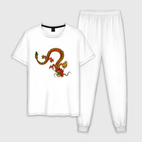 Мужская пижама хлопок с принтом Metallized Red Dragon в Тюмени, 100% хлопок | брюки и футболка прямого кроя, без карманов, на брюках мягкая резинка на поясе и по низу штанин
 | азиатский дракон | восточный дракон | год дракона | дракон | змей | китайский дракон | китайский змей | красный дракон | металлический дракон | огненный дракон | японский дракон | яркий дракон