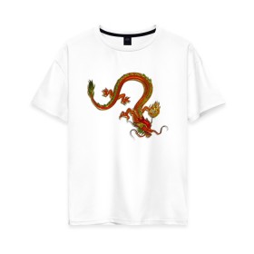 Женская футболка хлопок Oversize с принтом Metallized Red Dragon в Тюмени, 100% хлопок | свободный крой, круглый ворот, спущенный рукав, длина до линии бедер
 | азиатский дракон | восточный дракон | год дракона | дракон | змей | китайский дракон | китайский змей | красный дракон | металлический дракон | огненный дракон | японский дракон | яркий дракон