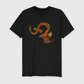 Мужская футболка хлопок Slim с принтом Metallized Red Dragon в Тюмени, 92% хлопок, 8% лайкра | приталенный силуэт, круглый вырез ворота, длина до линии бедра, короткий рукав | азиатский дракон | восточный дракон | год дракона | дракон | змей | китайский дракон | китайский змей | красный дракон | металлический дракон | огненный дракон | японский дракон | яркий дракон