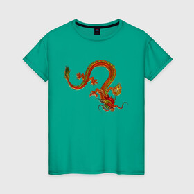 Женская футболка хлопок с принтом Metallized Red Dragon в Тюмени, 100% хлопок | прямой крой, круглый вырез горловины, длина до линии бедер, слегка спущенное плечо | азиатский дракон | восточный дракон | год дракона | дракон | змей | китайский дракон | китайский змей | красный дракон | металлический дракон | огненный дракон | японский дракон | яркий дракон