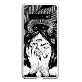 Чехол для Samsung Galaxy S10 с принтом Чёртик в Тюмени, Силикон | Область печати: задняя сторона чехла, без боковых панелей | девушка | листья | рисунок | третий глаз | чёртик
