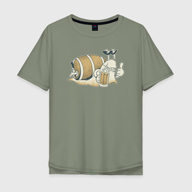 Мужская футболка хлопок Oversize с принтом Улитка с Пивком в Тюмени, 100% хлопок | свободный крой, круглый ворот, “спинка” длиннее передней части | beer | snail | улитка