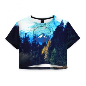 Женская футболка Crop-top 3D с принтом лес в Тюмени, 100% полиэстер | круглая горловина, длина футболки до линии талии, рукава с отворотами | альпинизм | горы | кемпинг | лес | счастье не за горами | туризм