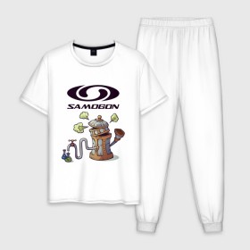 Мужская пижама хлопок с принтом SAMOGON в Тюмени, 100% хлопок | брюки и футболка прямого кроя, без карманов, на брюках мягкая резинка на поясе и по низу штанин
 | антибренд | прикол | приколы | самогон | юмор