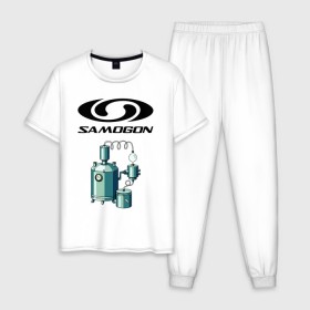 Мужская пижама хлопок с принтом SAMOGON в Тюмени, 100% хлопок | брюки и футболка прямого кроя, без карманов, на брюках мягкая резинка на поясе и по низу штанин
 | salomon | прикол | приколы | самогон | шутка | юмор