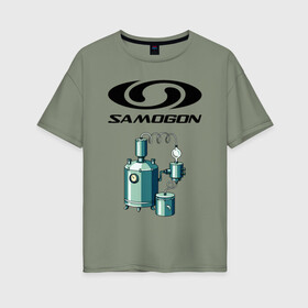 Женская футболка хлопок Oversize с принтом SAMOGON в Тюмени, 100% хлопок | свободный крой, круглый ворот, спущенный рукав, длина до линии бедер
 | salomon | прикол | приколы | самогон | шутка | юмор