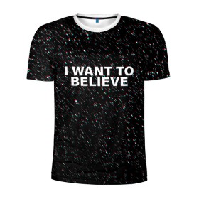 Мужская футболка 3D спортивная с принтом I WANT TO BELIEVE в Тюмени, 100% полиэстер с улучшенными характеристиками | приталенный силуэт, круглая горловина, широкие плечи, сужается к линии бедра | alien | i want to believe | ufo | инопланетянин | нло | хотелось бы верить | я хочу верить