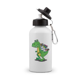 Бутылка спортивная с принтом Динозавр в Тюмени, металл | емкость — 500 мл, в комплекте две пластиковые крышки и карабин для крепления | Тематика изображения на принте: 