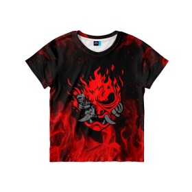 Детская футболка 3D с принтом CYBERPUNK 2077 KEANU REEVES в Тюмени, 100% гипоаллергенный полиэфир | прямой крой, круглый вырез горловины, длина до линии бедер, чуть спущенное плечо, ткань немного тянется | Тематика изображения на принте: bright | cd project red | cyberpunk 2077 | fire | flame | heat | keanu reeves | light | samurai | wildfire | искры | киану ривз | киберпанк 2077 | огненный | огонь | пламя | пожар | самураи