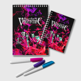 Блокнот с принтом Bullet For My Valentine в Тюмени, 100% бумага | 48 листов, плотность листов — 60 г/м2, плотность картонной обложки — 250 г/м2. Листы скреплены удобной пружинной спиралью. Цвет линий — светло-серый
 | bullet for my valentine | булет | металл | музыка | пуля для моей возлюбленной | рок