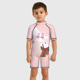 Детский купальный костюм 3D с принтом Энджел даст в Тюмени, Полиэстер 85%, Спандекс 15% | застежка на молнии на спине | angel dust | hazbin | hotel hazbin | new year | нг | новый год | отель хазбин | рождество | хазбин | энджел даст