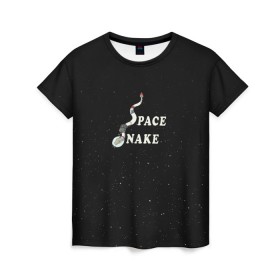 Женская футболка 3D с принтом Space snake в Тюмени, 100% полиэфир ( синтетическое хлопкоподобное полотно) | прямой крой, круглый вырез горловины, длина до линии бедер | bite | cyborg snake | rick and morty | ship | snakes | space snake | vdgerir | рик и морти