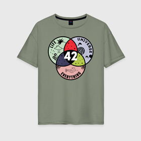 Женская футболка хлопок Oversize с принтом Life Universe Everything в Тюмени, 100% хлопок | свободный крой, круглый ворот, спущенный рукав, длина до линии бедер
 | everything | life | science | universe | анатомия | биология | наука | научный