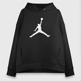 Женское худи Oversize хлопок с принтом MICHAEL JORDAN (НА СПИНЕ) в Тюмени, френч-терри — 70% хлопок, 30% полиэстер. Мягкий теплый начес внутри —100% хлопок | боковые карманы, эластичные манжеты и нижняя кромка, капюшон на магнитной кнопке | 23 | bulls | chicago bulls | jordan | logo | michael jordan | nba | paris saint germain | psg | red | sport | быки | джордан | лого | майкл джордан | псж | спорт | чикаго буллс