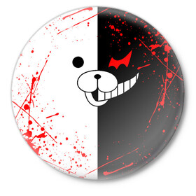 Значок с принтом MONOKUMA | МОНОКУМА в Тюмени,  металл | круглая форма, металлическая застежка в виде булавки | anime | bear | black  white | danganronpa | kurokuma | monodam | monokuma | monomi | monotaro | rabbit | school | shirokuma | аниме | главарь | мoноми | монокума | черно белый | школа