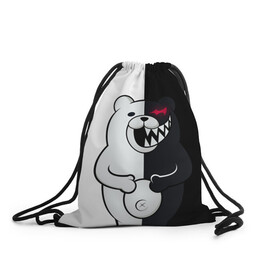 Рюкзак-мешок 3D с принтом MONOKUMA  в Тюмени, 100% полиэстер | плотность ткани — 200 г/м2, размер — 35 х 45 см; лямки — толстые шнурки, застежка на шнуровке, без карманов и подкладки | anime | bear | black  white | danganronpa | kurokuma | monodam | monokuma | monomi | monotaro | rabbit | school | shirokuma | аниме | главарь | мoноми | монокума | черно белый | школа