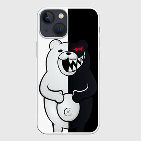 Чехол для iPhone 13 mini с принтом Монокума схватился за живот в Тюмени,  |  | anime | bear | black  white | danganronpa | kurokuma | monodam | monokuma | monomi | monotaro | rabbit | school | shirokuma | аниме | главарь | мoноми | монокума | черно белый | школа