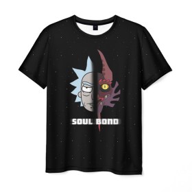 Мужская футболка 3D с принтом Soul Bond в Тюмени, 100% полиэфир | прямой крой, круглый вырез горловины, длина до линии бедер | balthromaw | dsgnosadchaya | rick  morty | бальтрамон | джастин ройланд | дракон | дэн хармон | миссикс | плюмбус | рик и морти