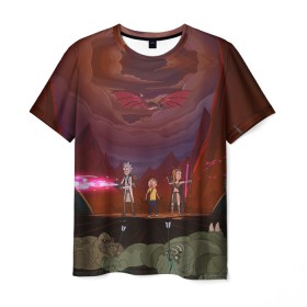 Мужская футболка 3D с принтом Dragon Rescuers в Тюмени, 100% полиэфир | прямой крой, круглый вырез горловины, длина до линии бедер | 4 сезон | dsgnosadchaya | rick  morty | джастин ройланд | дракон | дэн хармон | миссикс | плюмбус | рик и морти | саммер