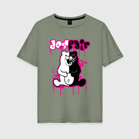 Женская футболка хлопок Oversize с принтом MONOKUMA в Тюмени, 100% хлопок | свободный крой, круглый ворот, спущенный рукав, длина до линии бедер
 | anime | bear | black | danganronpa | japan | monokuma | white | аниме | белое | медведь | монокума | черное | япония