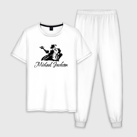 Мужская пижама хлопок с принтом Танцующий в Тюмени, 100% хлопок | брюки и футболка прямого кроя, без карманов, на брюках мягкая резинка на поясе и по низу штанин
 | майкл джексон чёрно белый силуэт