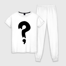 Женская пижама хлопок с принтом Знак Вопроса в Тюмени, 100% хлопок | брюки и футболка прямого кроя, без карманов, на брюках мягкая резинка на поясе и по низу штанин | футболка суса из гравити фолз