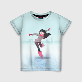 Детская футболка 3D с принтом Фигурное катание в Тюмени, 100% гипоаллергенный полиэфир | прямой крой, круглый вырез горловины, длина до линии бедер, чуть спущенное плечо, ткань немного тянется | figure skating | коньки | конькобежный спорт | фигурное катание