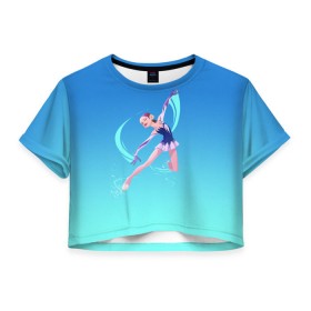 Женская футболка Crop-top 3D с принтом Фигурное катание в Тюмени, 100% полиэстер | круглая горловина, длина футболки до линии талии, рукава с отворотами | figure skating | коньки | конькобежный спорт | фигурное катание