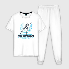 Мужская пижама хлопок с принтом SKATING competition в Тюмени, 100% хлопок | брюки и футболка прямого кроя, без карманов, на брюках мягкая резинка на поясе и по низу штанин
 | зимний спорт | катание на льду | коньки | конькобежный спорт | фигурное катание