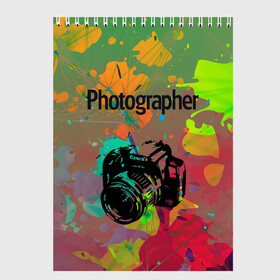 Скетчбук с принтом Фотограф в Тюмени, 100% бумага
 | 48 листов, плотность листов — 100 г/м2, плотность картонной обложки — 250 г/м2. Листы скреплены сверху удобной пружинной спиралью | искусство | фото | фотоаппарат | фотограф | фотография | хобби