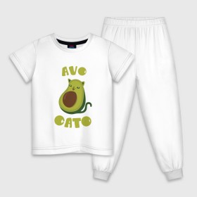 Детская пижама хлопок с принтом AvoCato в Тюмени, 100% хлопок |  брюки и футболка прямого кроя, без карманов, на брюках мягкая резинка на поясе и по низу штанин
 | авокадо | авокадо кот | кот | кот авокадо | котейка | котик | кошечка