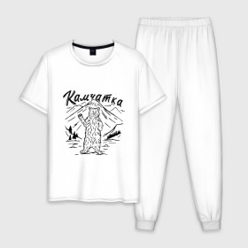 Мужская пижама хлопок с принтом Камчатка в Тюмени, 100% хлопок | брюки и футболка прямого кроя, без карманов, на брюках мягкая резинка на поясе и по низу штанин
 | камчатка | медведь | природа | путешествие | путешествие по россии