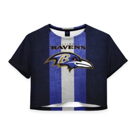 Женская футболка Crop-top 3D с принтом Baltimore Ravens в Тюмени, 100% полиэстер | круглая горловина, длина футболки до линии талии, рукава с отворотами | 