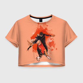 Женская футболка Crop-top 3D с принтом парное фигурное катание в Тюмени, 100% полиэстер | круглая горловина, длина футболки до линии талии, рукава с отворотами | зимний спорт | катание на льду | коньки | конькобежный спорт | фигурное катание