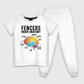 Детская пижама хлопок с принтом Fences Brain Anatomy в Тюмени, 100% хлопок |  брюки и футболка прямого кроя, без карманов, на брюках мягкая резинка на поясе и по низу штанин
 | brain | fances | мозг | рапира | фехтовальщики | фехтование | шпага