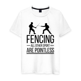 Мужская футболка хлопок с принтом Fencing в Тюмени, 100% хлопок | прямой крой, круглый вырез горловины, длина до линии бедер, слегка спущенное плечо. | brain | fances | fencing | мозг | рапира | фехтовальщики | фехтование | шпага