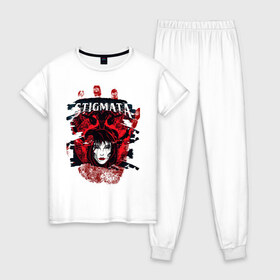 Женская пижама хлопок с принтом Stignata в Тюмени, 100% хлопок | брюки и футболка прямого кроя, без карманов, на брюках мягкая резинка на поясе и по низу штанин | rock | stignata | металл | рок