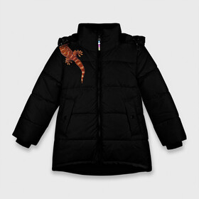 Зимняя куртка для девочек 3D с принтом Ручной геккон в Тюмени, ткань верха — 100% полиэстер; подклад — 100% полиэстер, утеплитель — 100% полиэстер. | длина ниже бедра, удлиненная спинка, воротник стойка и отстегивающийся капюшон. Есть боковые карманы с листочкой на кнопках, утяжки по низу изделия и внутренний карман на молнии. 

Предусмотрены светоотражающий принт на спинке, радужный светоотражающий элемент на пуллере молнии и на резинке для утяжки. | варан | геккон | домашнее животное | игуана | любимец | люблю животных | милая ящерка | милый зверек | мой дракон | пресмыкающиеся | ручная ящерица | ручной геккон | ручной дракон | ручной зверек