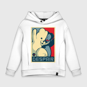 Детское худи Oversize хлопок с принтом MONOKUMA плакат despair в Тюмени, френч-терри — 70% хлопок, 30% полиэстер. Мягкий теплый начес внутри —100% хлопок | боковые карманы, эластичные манжеты и нижняя кромка, капюшон на магнитной кнопке | анимэ | злой | мишка