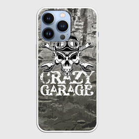 Чехол для iPhone 13 Pro с принтом Crazy garage в Тюмени,  |  | bones | garage | helmet | metal | orbits | skull | teeth | wrench | гаечный ключ | гараж | глазницы | зубы | металл | череп | шлем