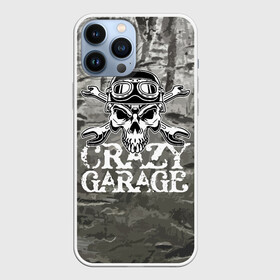 Чехол для iPhone 13 Pro Max с принтом Crazy garage в Тюмени,  |  | bones | garage | helmet | metal | orbits | skull | teeth | wrench | гаечный ключ | гараж | глазницы | зубы | металл | череп | шлем