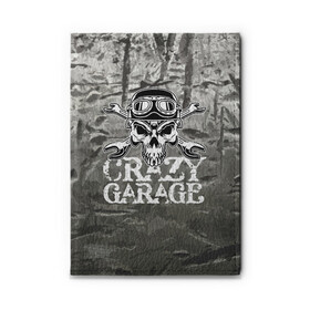 Обложка для автодокументов с принтом Crazy garage в Тюмени, натуральная кожа |  размер 19,9*13 см; внутри 4 больших “конверта” для документов и один маленький отдел — туда идеально встанут права | Тематика изображения на принте: bones | garage | helmet | metal | orbits | skull | teeth | wrench | гаечный ключ | гараж | глазницы | зубы | металл | череп | шлем