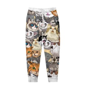 Мужские брюки 3D с принтом ALL CATS MEMES в Тюмени, 100% полиэстер | манжеты по низу, эластичный пояс регулируется шнурком, по бокам два кармана без застежек, внутренняя часть кармана из мелкой сетки | cats | mem | memes | mems | кот | коты | кошки | мемс | мемы | мэмы