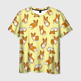 Мужская футболка 3D с принтом Корги в Тюмени, 100% полиэфир | прямой крой, круглый вырез горловины, длина до линии бедер | corgi | dog | dogs | корги | мило | собаки | собачки