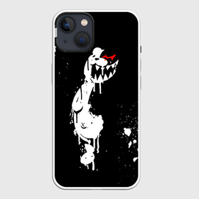 Чехол для iPhone 13 с принтом Монокума белые брызги в Тюмени,  |  | Тематика изображения на принте: danganronpa | eye | monokuma | paint | аватар | антагонист | брызги | глаз | игрушка | краска | медведь | монокума | мягкая | панда | потёки | робот