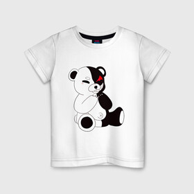 Детская футболка хлопок с принтом Monokuma в Тюмени, 100% хлопок | круглый вырез горловины, полуприлегающий силуэт, длина до линии бедер | danganronpa | eye | monokuma | аватар | антагонист | глаз | игрушка | медведь | монокума | мягкая | панда | робот
