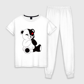 Женская пижама хлопок с принтом Monokuma в Тюмени, 100% хлопок | брюки и футболка прямого кроя, без карманов, на брюках мягкая резинка на поясе и по низу штанин | danganronpa | eye | monokuma | аватар | антагонист | глаз | игрушка | медведь | монокума | мягкая | панда | робот