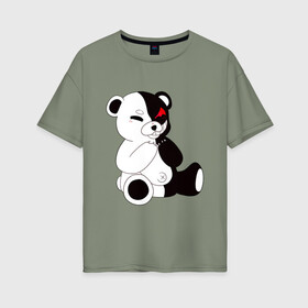 Женская футболка хлопок Oversize с принтом Monokuma в Тюмени, 100% хлопок | свободный крой, круглый ворот, спущенный рукав, длина до линии бедер
 | danganronpa | eye | monokuma | аватар | антагонист | глаз | игрушка | медведь | монокума | мягкая | панда | робот