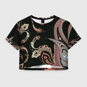 Женская футболка Crop-top 3D с принтом Расписной узор в Тюмени, 100% полиэстер | круглая горловина, длина футболки до линии талии, рукава с отворотами | роспись | узор | узоры | хохлома | этническое